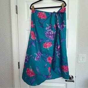 Vintage HiLo Hattie Tropical Hawaiian Floral Print Sarong Wrap Coverup Skirt